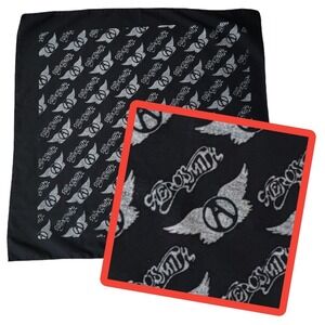 Vintage Aerosmith Tour Bandana Scarf 80s Black White Steven Tyler Wings‎ READ